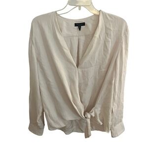 Rag‎ & Bone New York Beige Twist Wrap Tie Front Long Sleeve Blouse Top Womens M